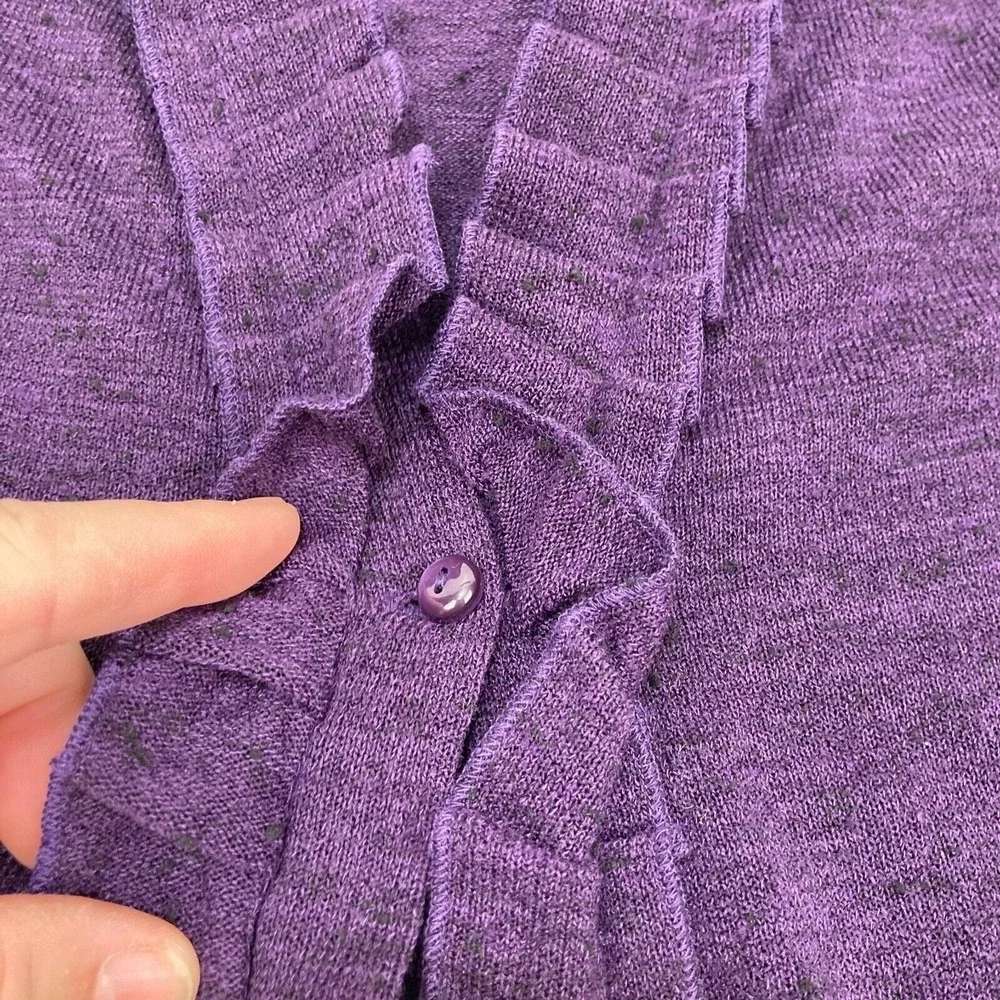 Rafaella Petite Purple Knit Cardigan‎ Ruffle Neck Button Front Petite P/L